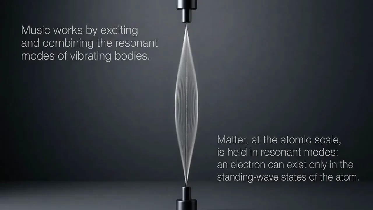 A vibrating string: music works by exciting the resonant modes of vibrating bodies