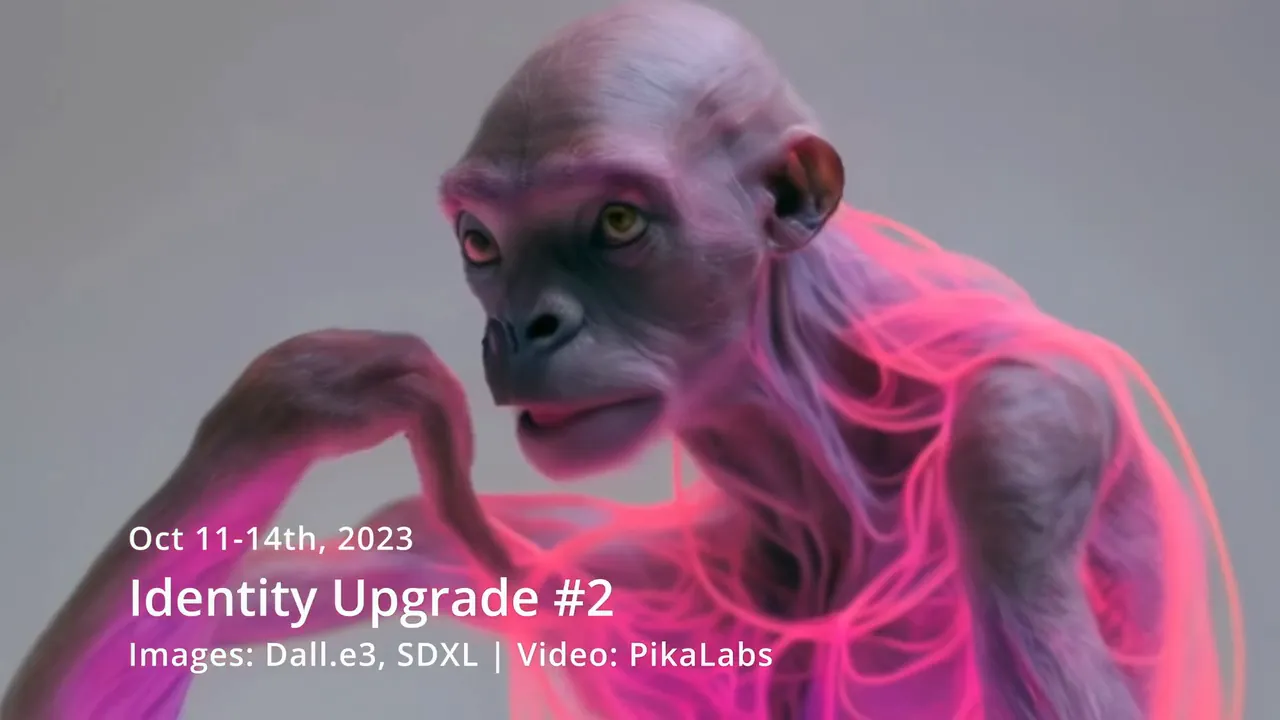 Identity Upgrade #2, Oct 11–14, 2023. Images: Dall·E 3, SDXL. Video: PikaLabs