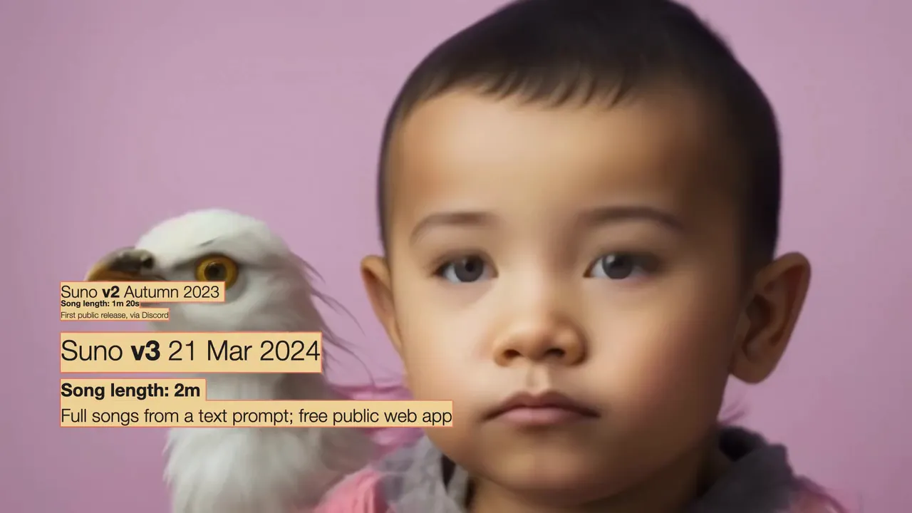 A child’s face beside an owl: Suno v3, 21 Mar 2024, song length 2 min