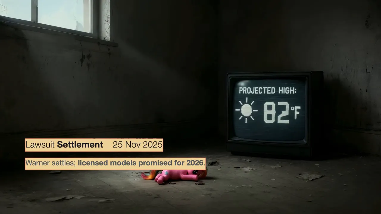 A television in an empty room: lawsuit settlement, 25 Nov 2025. Settled.
