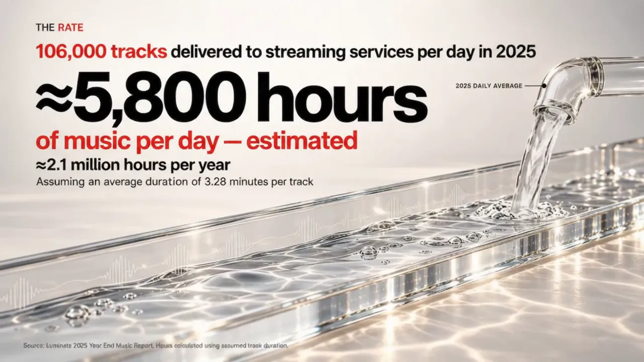 106,000 tracks delivered to streaming services per day in 2025: about 5,800 hours of music per day