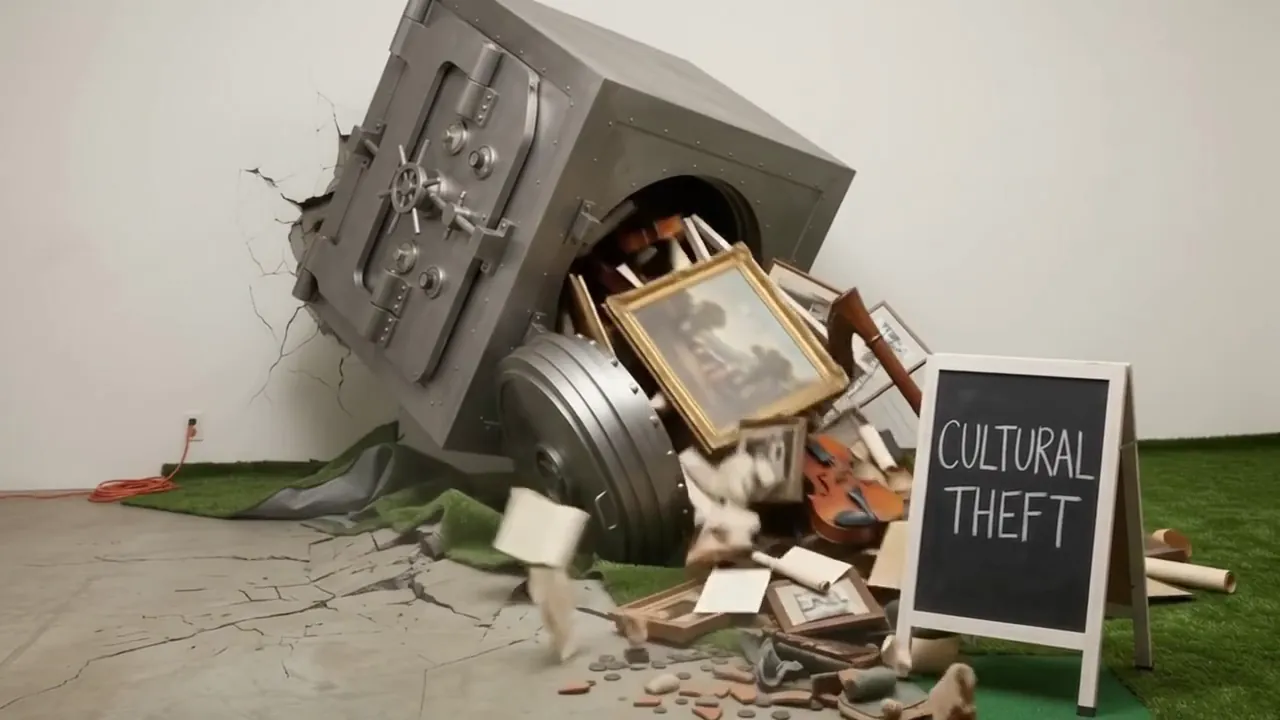 A burst safe spilling paintings and instruments: cultural theft