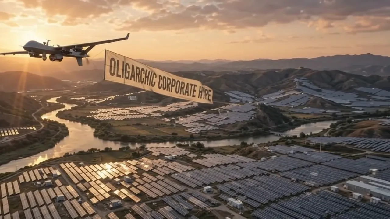 A valley covered in solar panels: oligarchic corporate hype